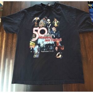 Rare 50th Annual Monterey Jazz Festival‎ Black T-Shirt Famous Stars & Stripes XL